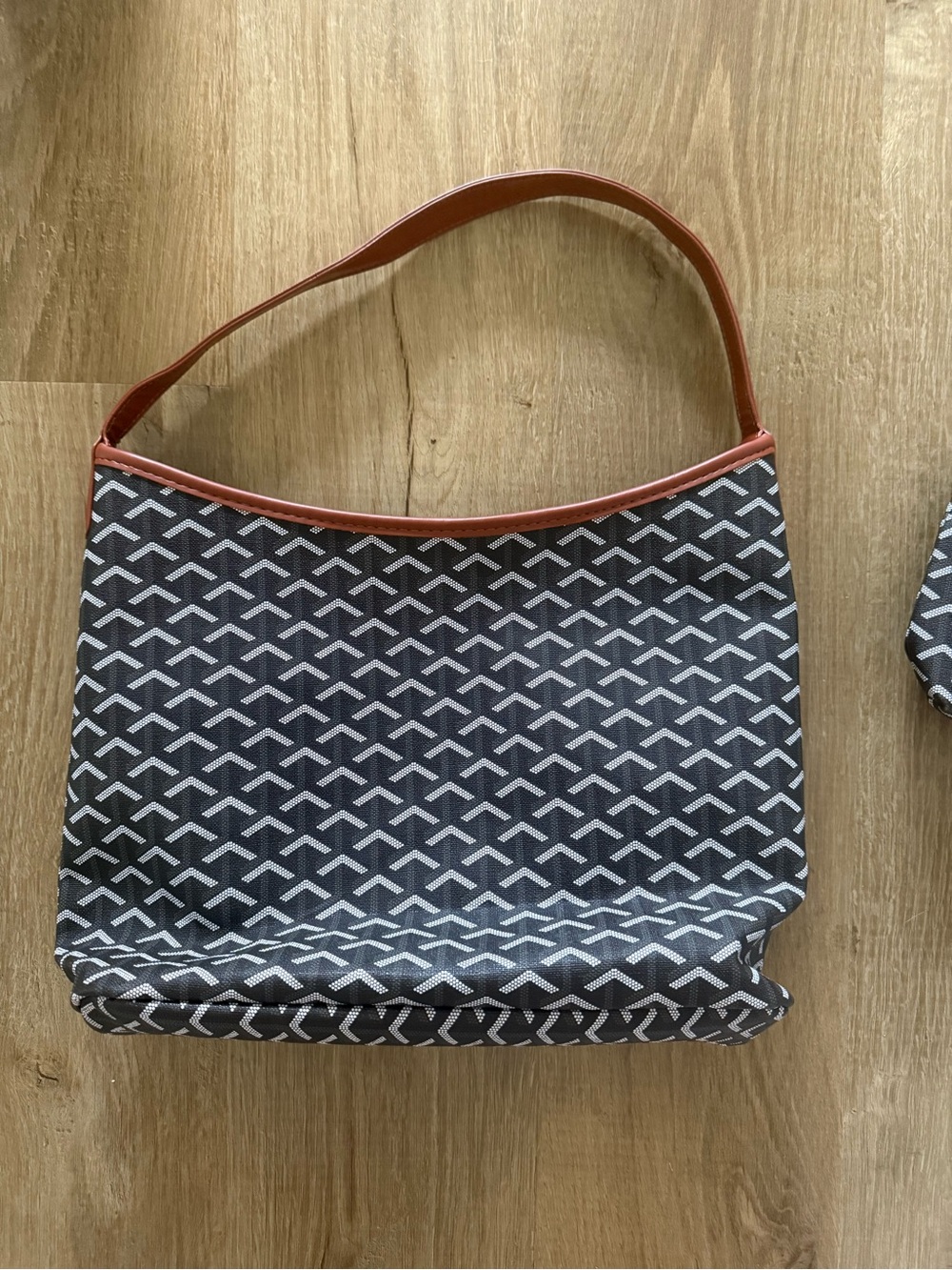 Geometric Shoulder Bag with Brown Trim